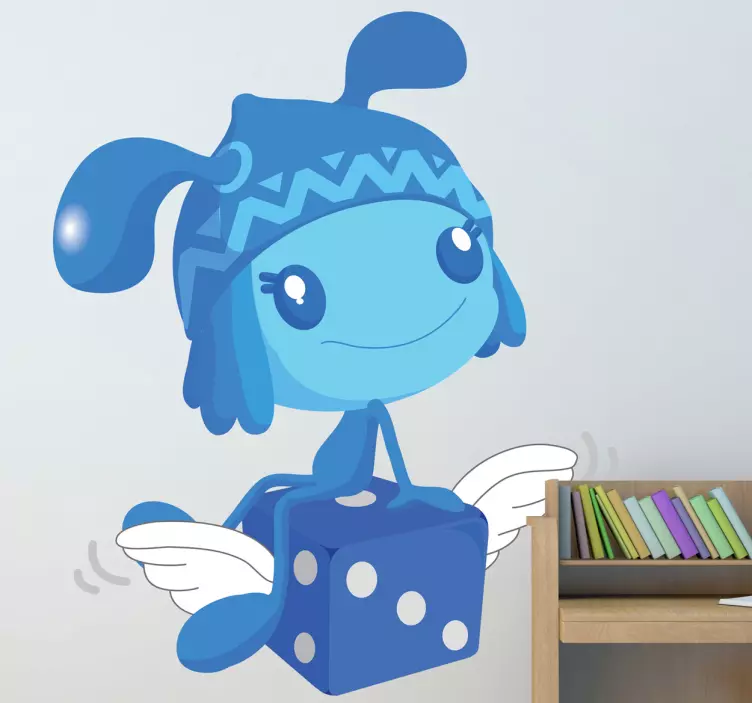 Gek blauw poppetje op dobbelsteen sticker - TenStickers