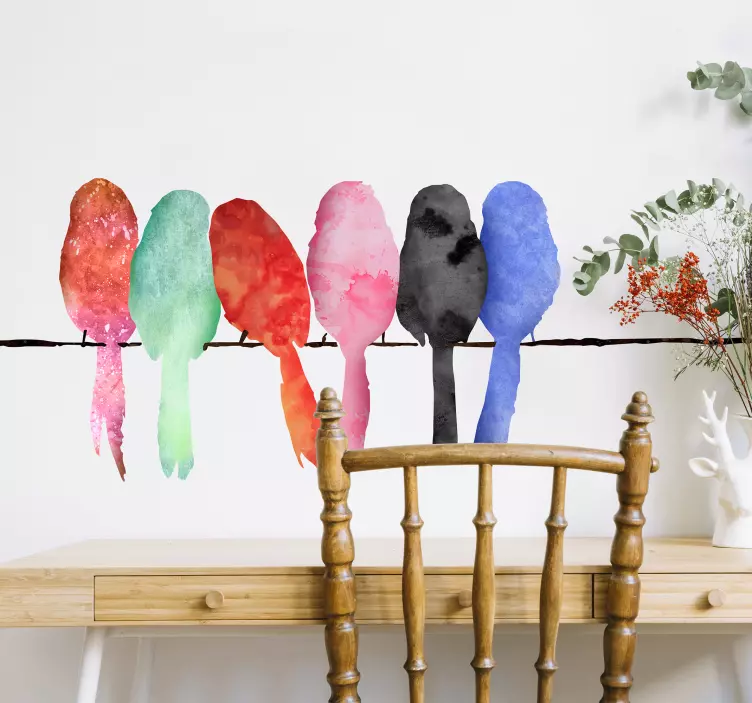 Gekleurde vogels op draad muursticker - TenStickers