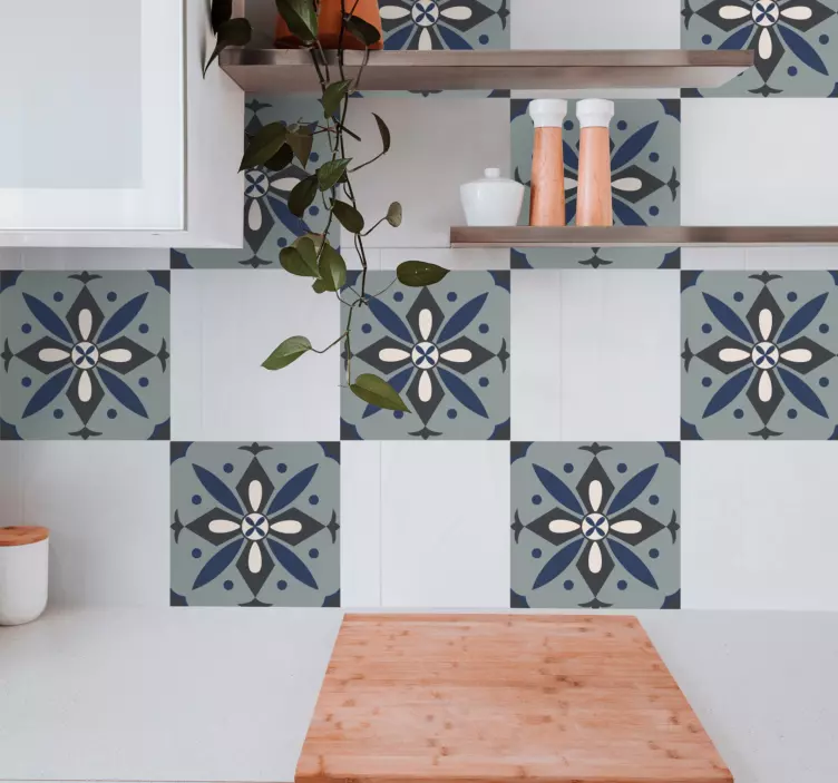 Geometrisch bloemenpatroon tegelsticker - TenStickers