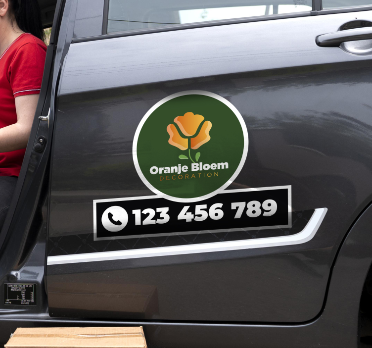 Gepersonaliseerd logo en telefoonnummer autosticker - TenStickers