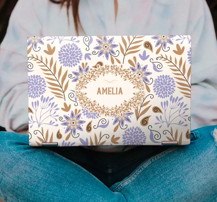 Gepersonaliseerde bloemenhoes laptop sticker - TenStickers