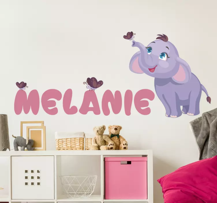 Gepersonaliseerde naam baby olifant sticker - TenStickers