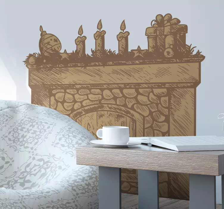 Gezellige schouw decoratie woonkamer muursticker - TenStickers