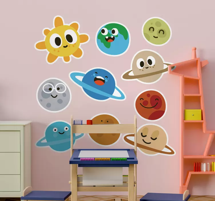 Grillige planeetpersonages muursticker kinderkamer - TenStickers