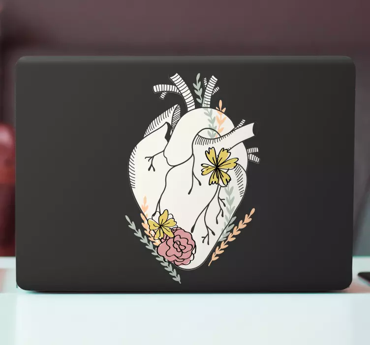 Hart met bloemen laptop sticker - TenStickers