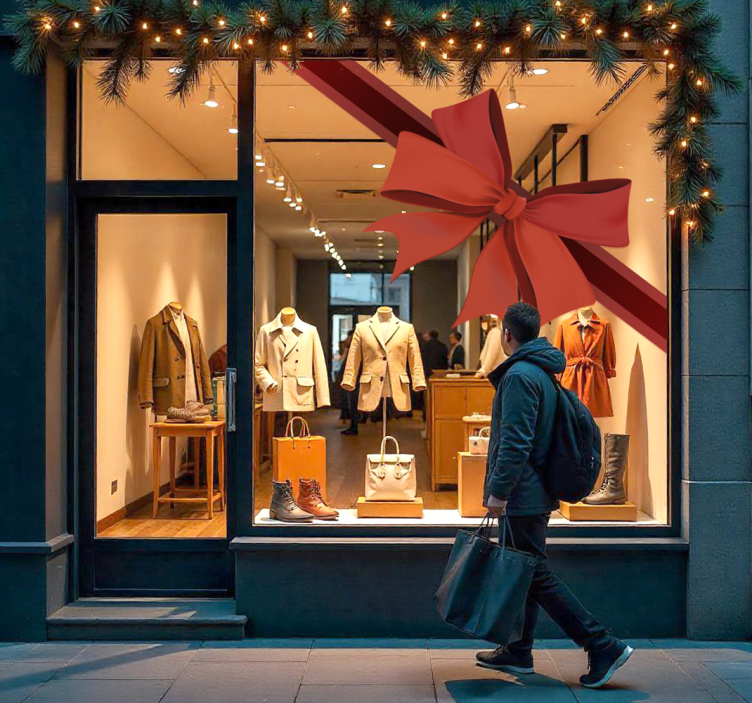 Hoek rood lint etalage sticker - TenStickers