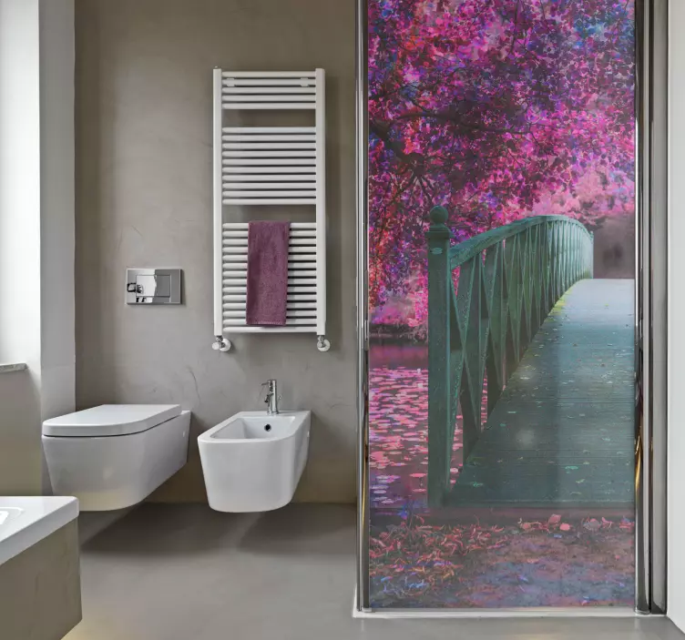 Houten bruglandschap Douchecabine sticker - TenStickers