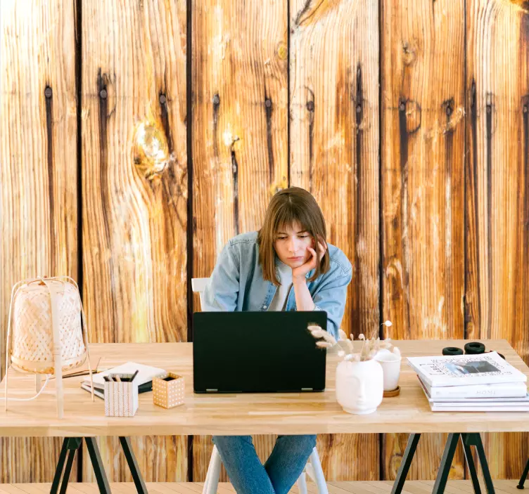 Houten paneelachtergrond sticker thuiskantoor - TenStickers