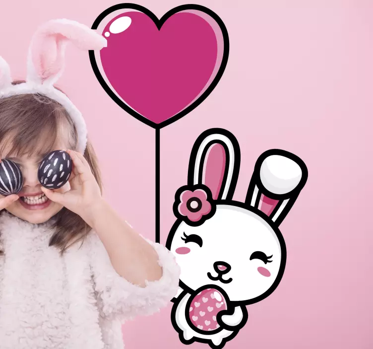 Huisdier sticker blije konijn met ballon - TenStickers