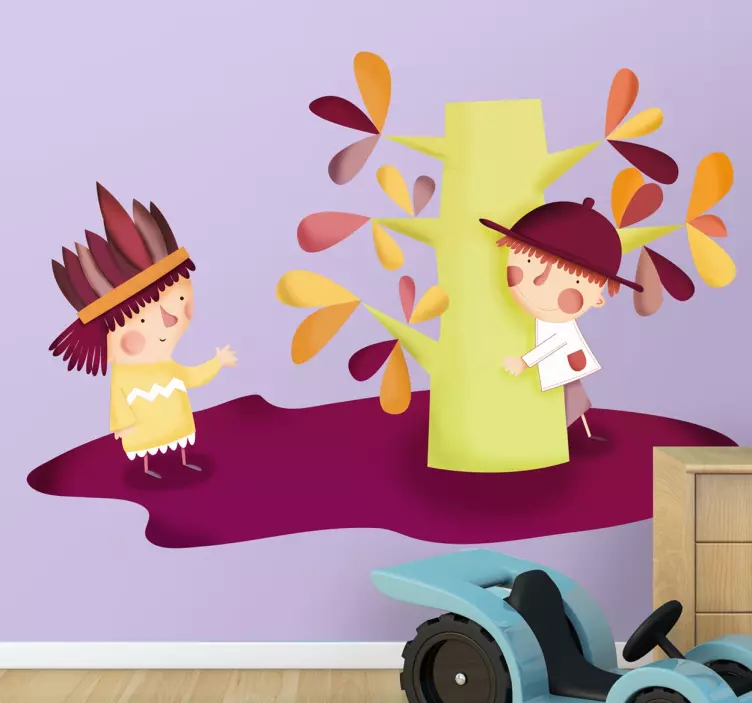 Indiaan en cowboy kinderen sticker - TenStickers