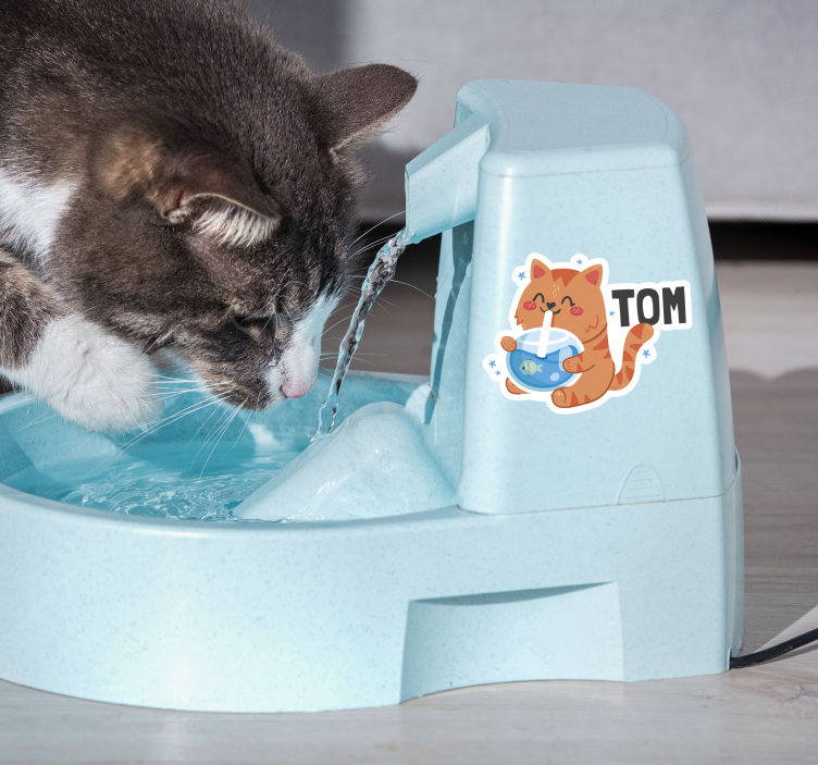Katten drinkfontein sticker met naam - TenStickers