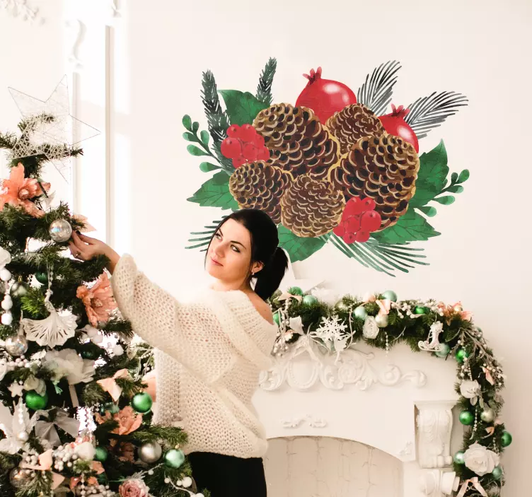 Kerst dennenappel krans sticker - TenStickers