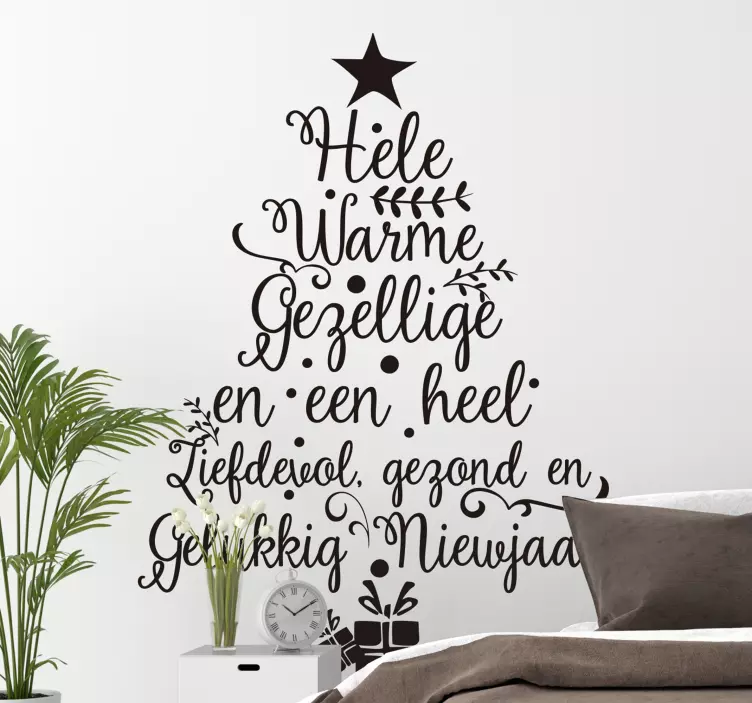 Kerst raamstickers boom met tekst nieuwjaar - TenStickers