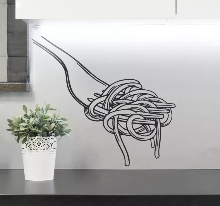 Muurstickers keuken Spaghettivork gravure stijl - TenStickers