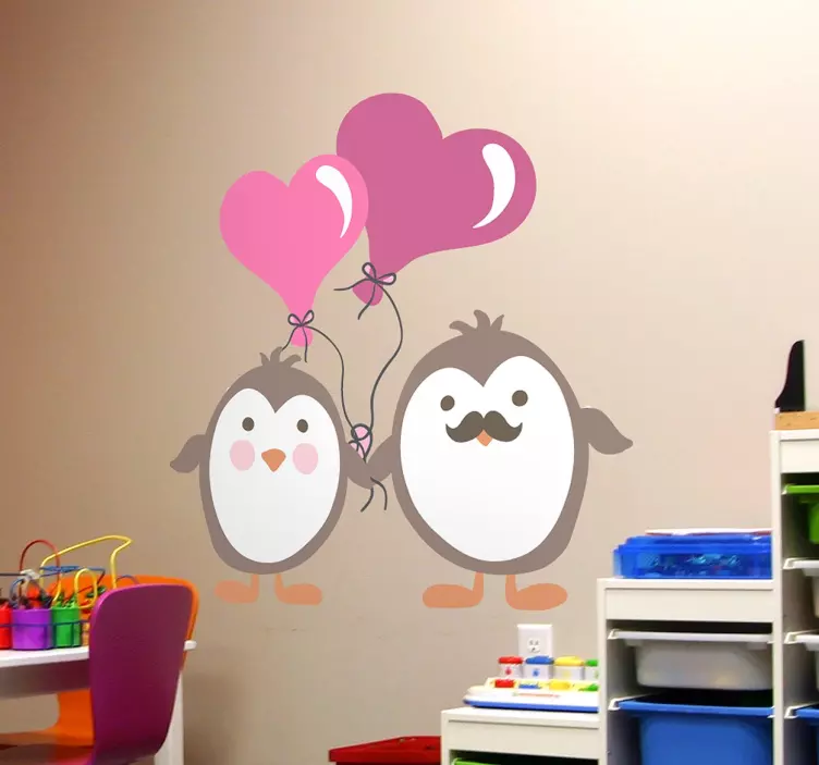 Kinderen pinguïns liefde snor sticker - TenStickers
