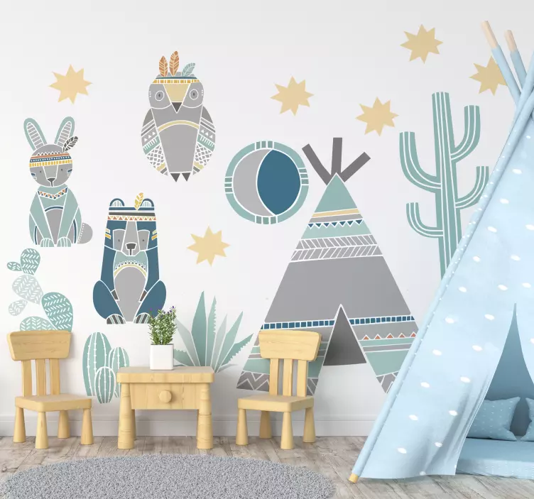 Kinderkamer muursticker Indiase dieren - TenStickers