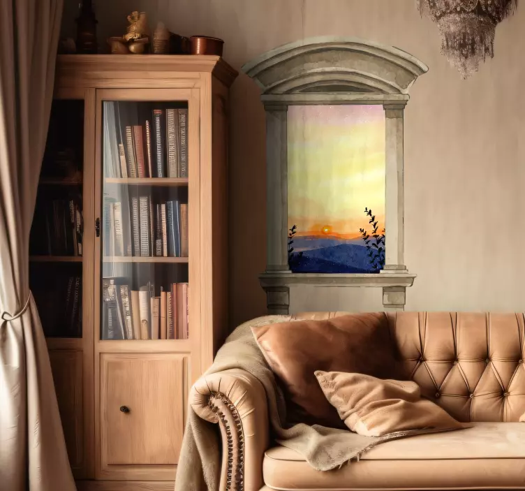 Klassieke raam aquarelafwerking 3d muursticker - TenStickers