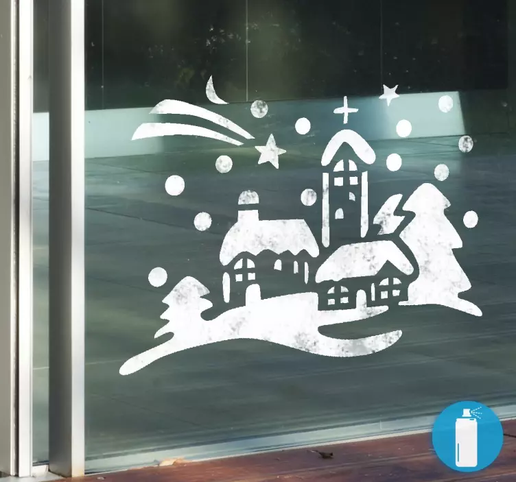 Klein kerst dorp sneeuwspray sticker - TenStickers