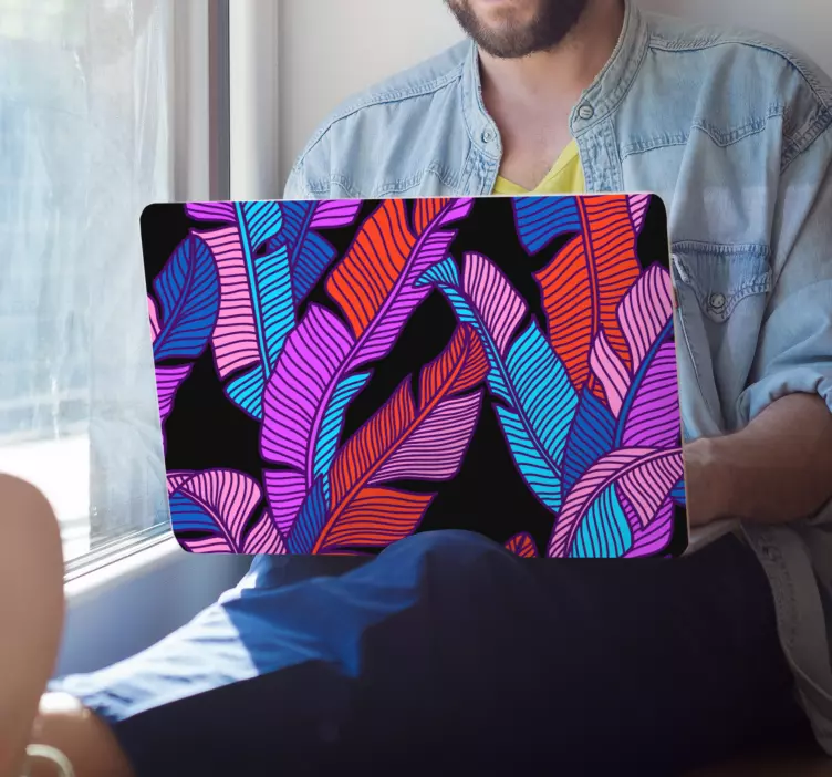 Kleurrijk bladpatroon laptop sticker - TenStickers