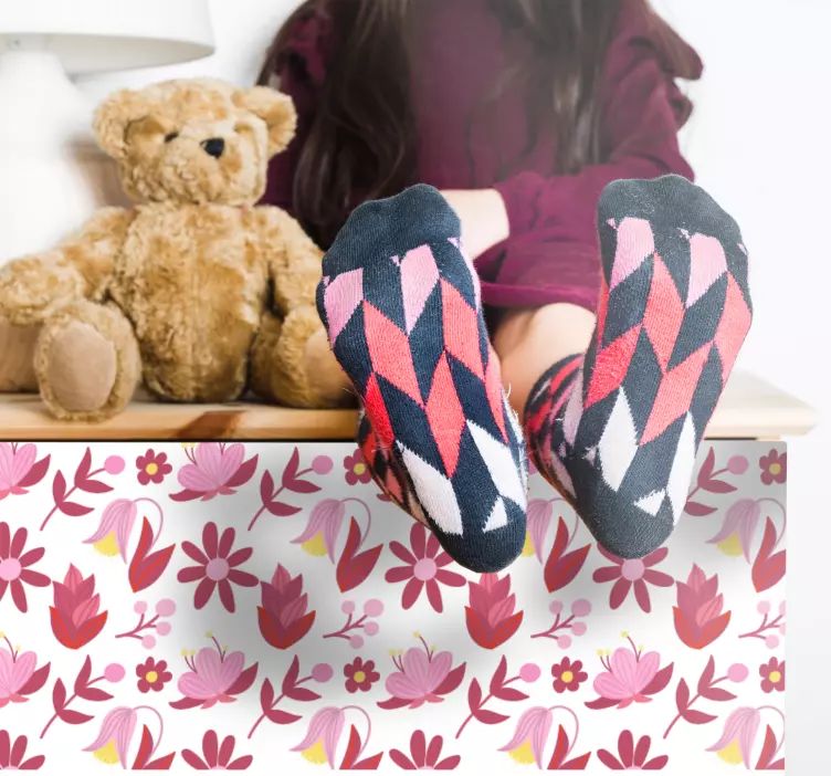 Roze bloemenpatroon meubel sticker - TenStickers