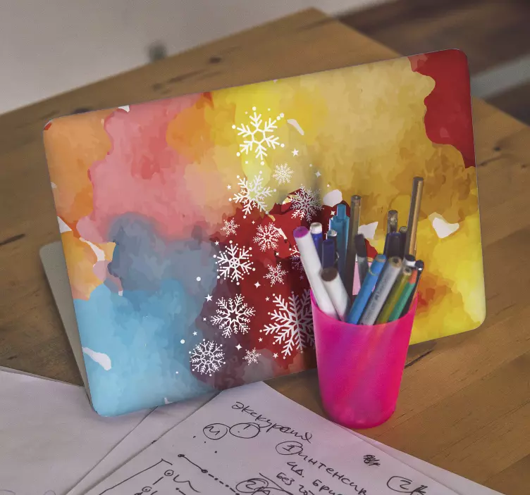 Kleurrijk sneeuwvlokpatroon laptop sticker - TenStickers