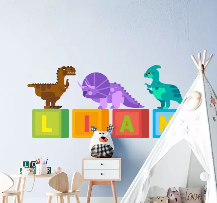 Kleurrijke dinosaurusblokken muursticker kinderkamer - TenStickers