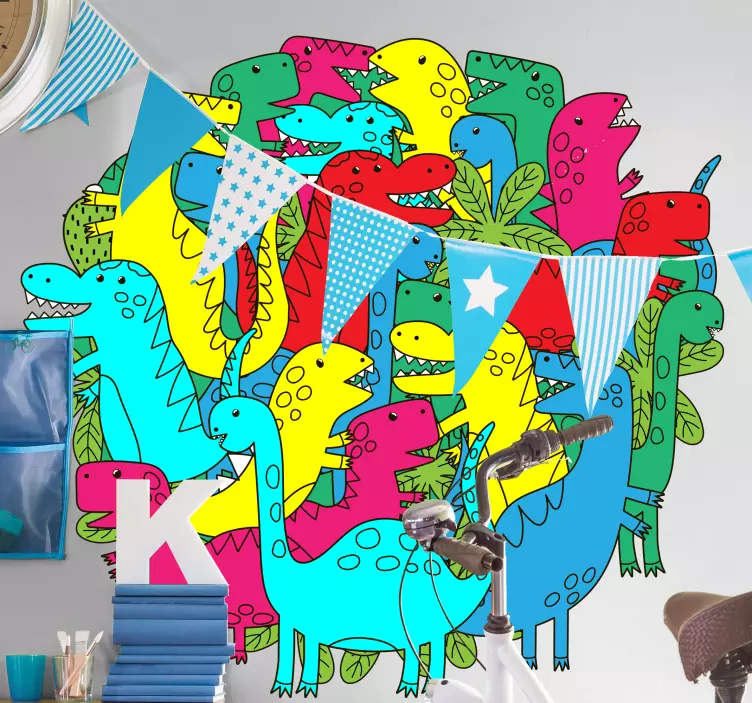 Kleurrijke dinosaurussengroep dino muursticker - TenStickers