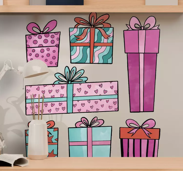 Kerst sticker kleurrijke cadeau dozen - TenStickers