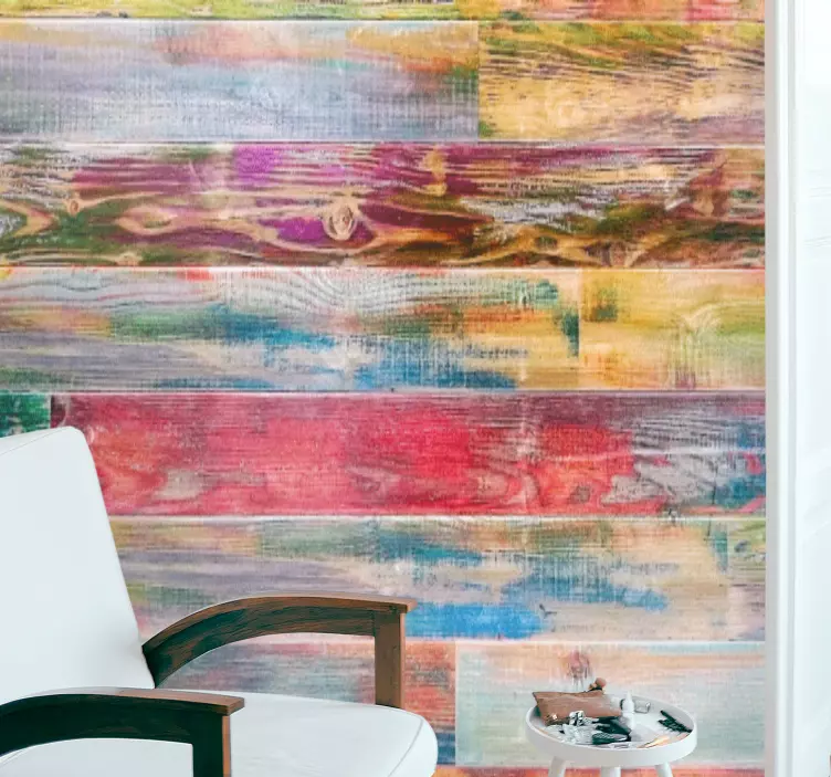 Kleurrijke houten strepen slaapkamer muursticker - TenStickers