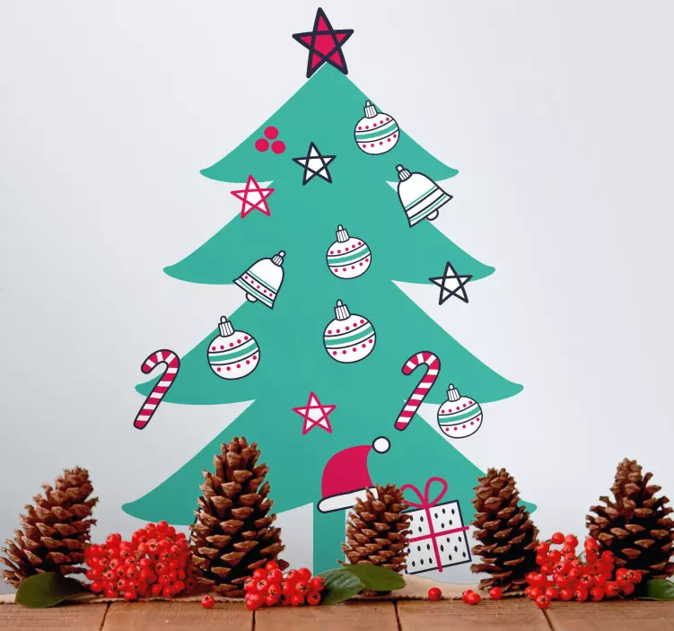 Kleurrijke kerstboom kerst sticker - TenStickers