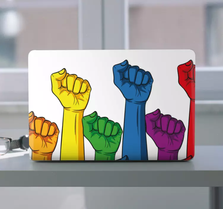 Kleurrijke opgeheven vuisten laptop skin - TenStickers
