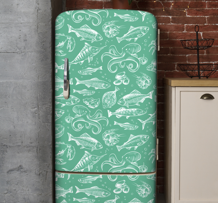 Koelkast sticker Schets vis - TenStickers