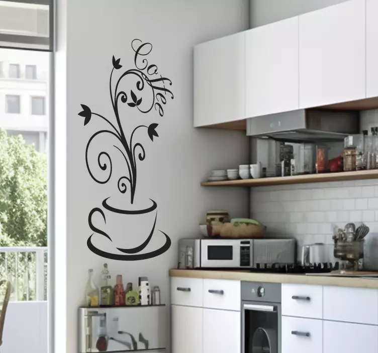 Koffie kop met decoratie lijnen muursticker keuken - TenStickers