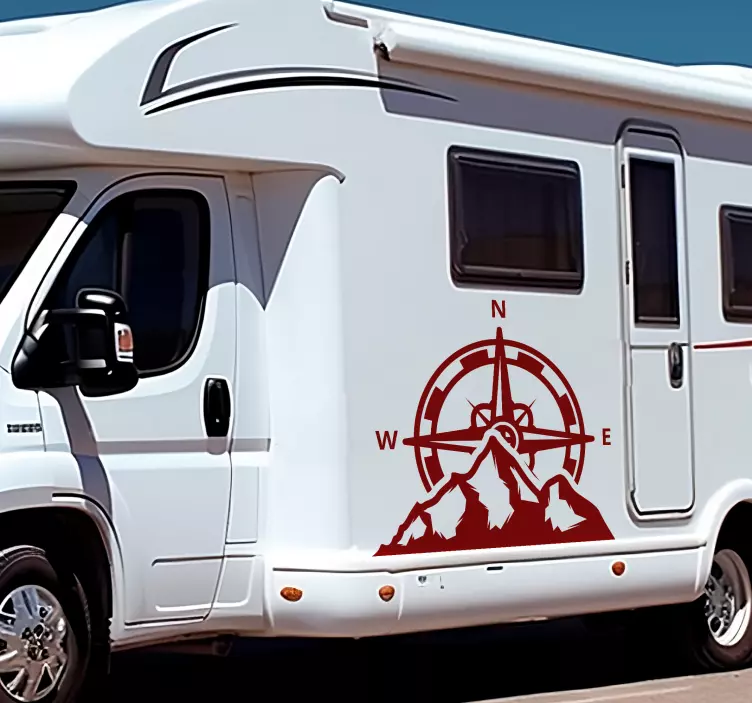 Kompas en bergen camper decoratie sticker - TenStickers