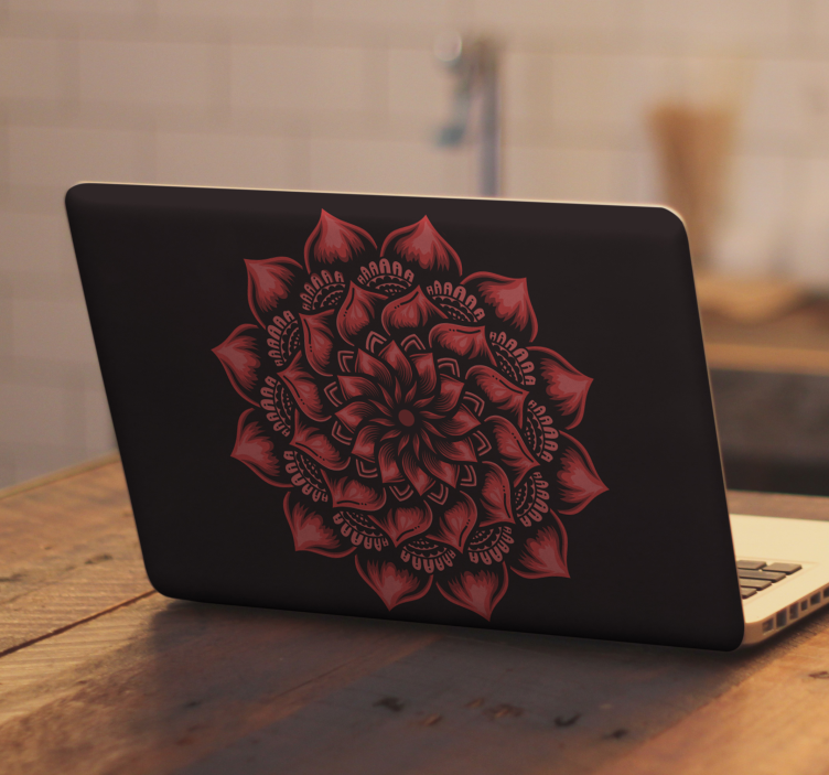 Laptop sticker bloemig rood patroon - TenStickers
