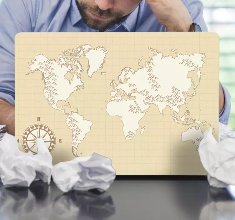 Laptop sticker kaart met kompas - TenStickers