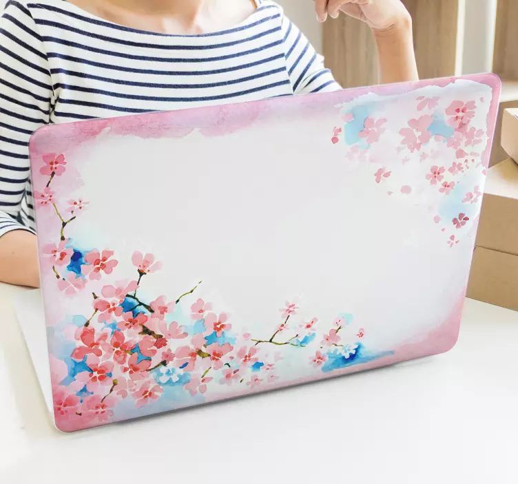 Laptop sticker roze bloemen - TenStickers