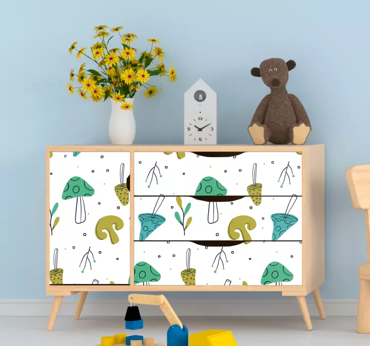 Levendig paddenstoelmotief meubel sticker - TenStickers