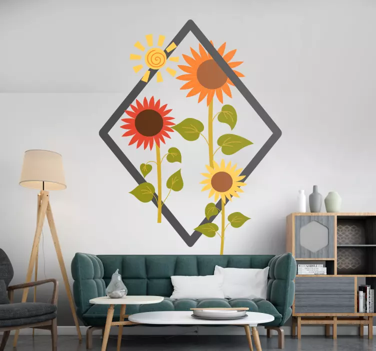 Levendige zonnebloemen woonkamer muursticker - TenStickers