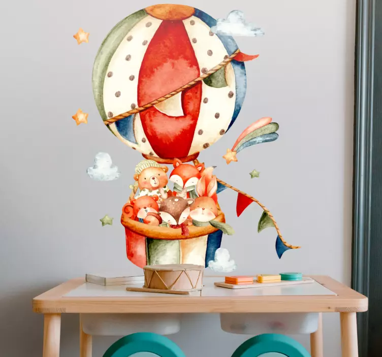 Levendige heteluchtballon muursticker kinderkamer - TenStickers