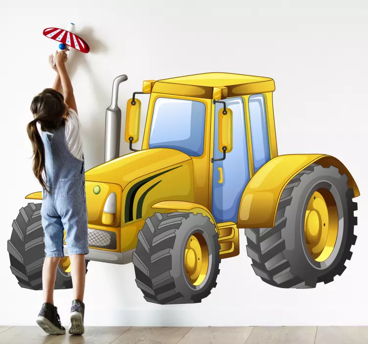 Locatie sticker gele tractor cartoon - TenStickers