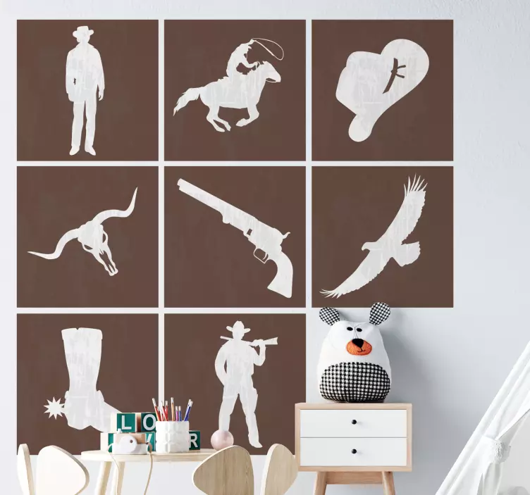 Locatie sticker western themed silhouettes - TenStickers