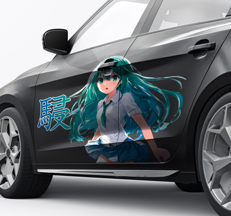 Manga meisje groen haar autosticker - TenStickers
