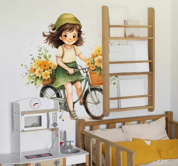 Meisje fietsen Decoratie sticker tekening - TenStickers