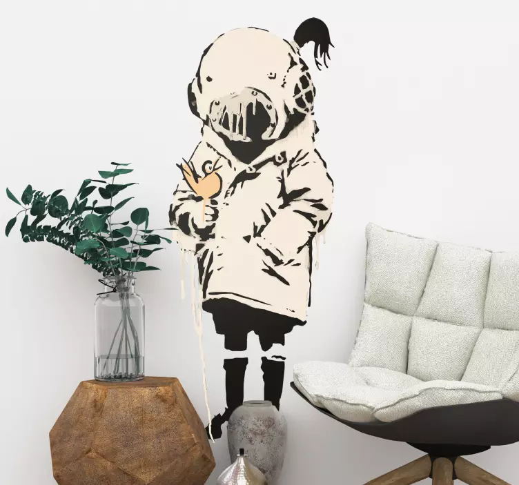 Meisje met vogel banksy wall art sticker - TenStickers