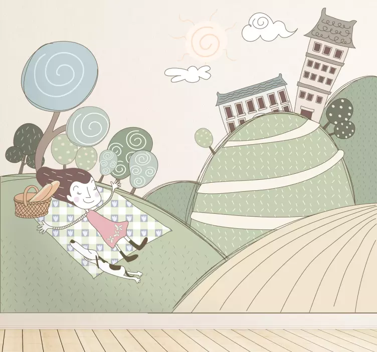 Meisje picknick park sticker - TenStickers