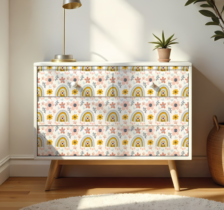 Meubel sticker boho wolken en regenbogen - TenStickers
