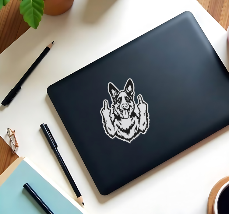 Middelvinger hond laptop sticker - TenStickers