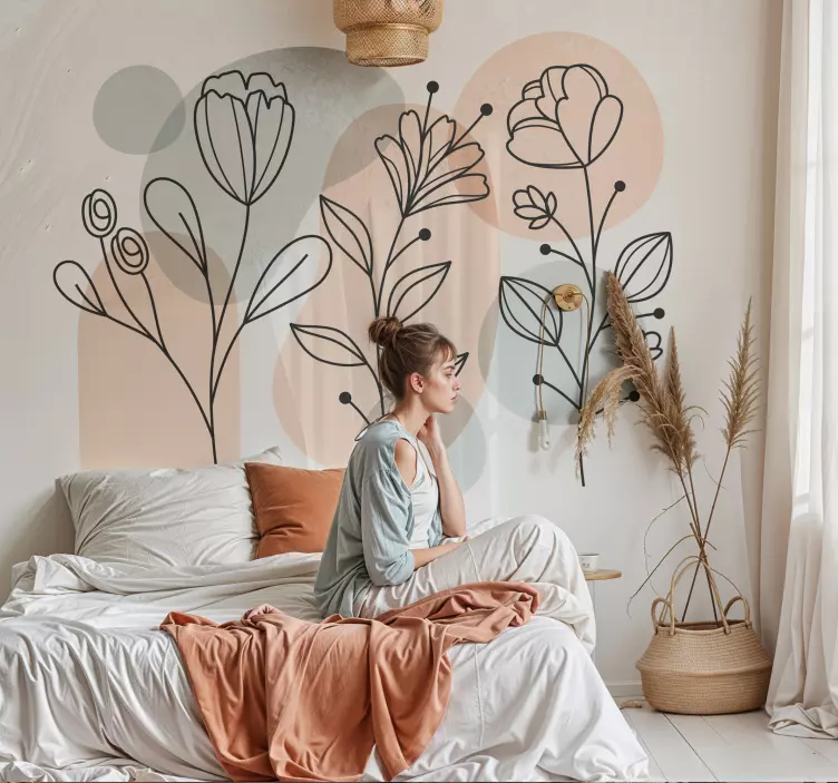 Minimalistische bloemen slaapkamer muursticker - TenStickers
