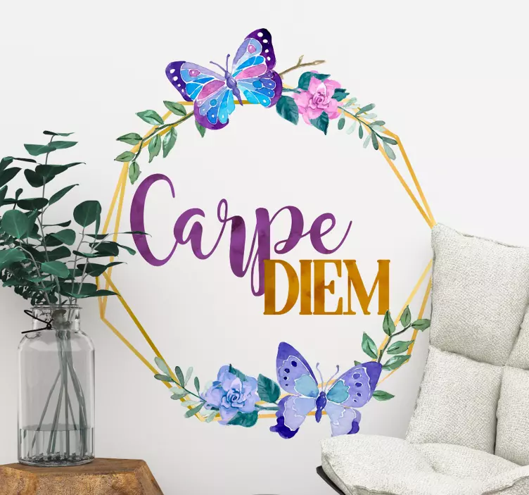 Motivatie Sticker Carpe Diem Met Bloemen - TenStickers